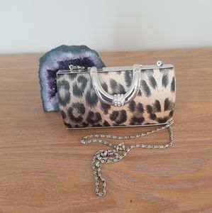 Sasha Textured Animal Print Clutch with Chain